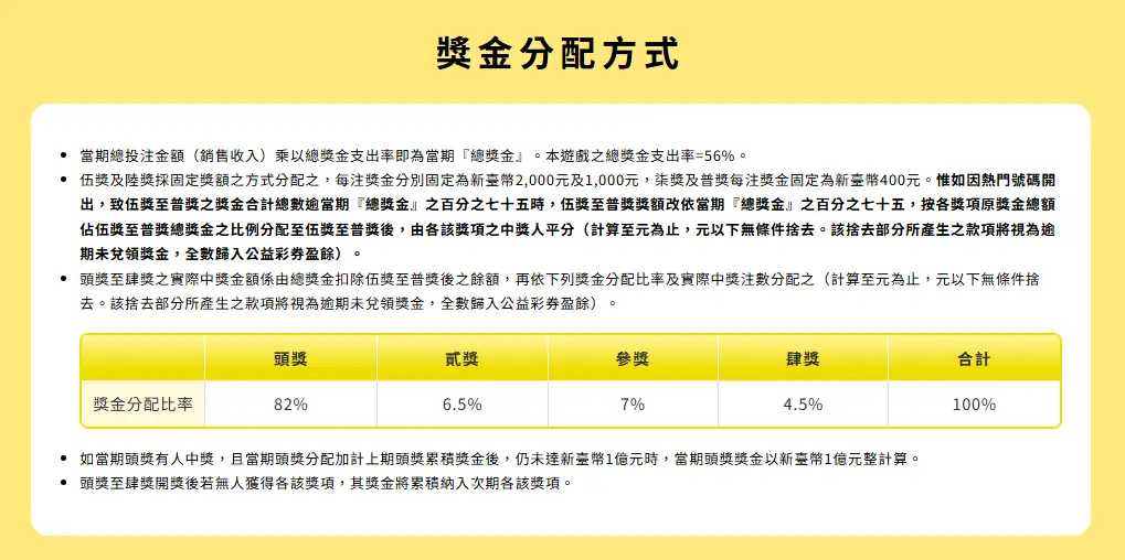 大樂透獎金結構（八個獎別）