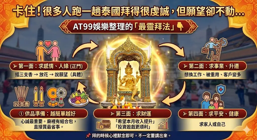 四面佛怎麼拜?最強許願神器？AT99娛樂告訴你拜對順序、願望超快實現
